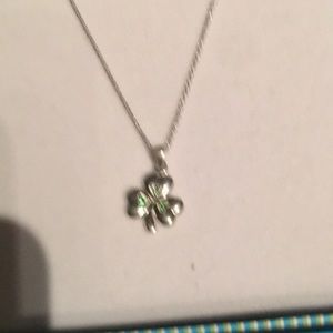 Shamrock silver pendent green agate silver chain